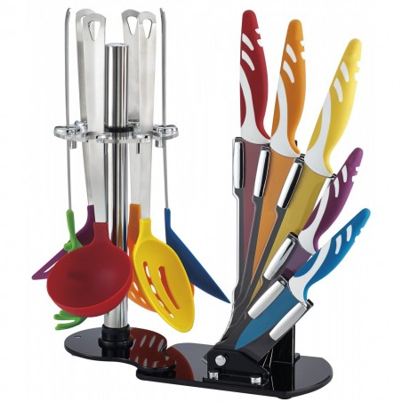 Set 12 pezzi coltelli rivestiti in ceramica e utensili cucina RL-KT12 con ceppo