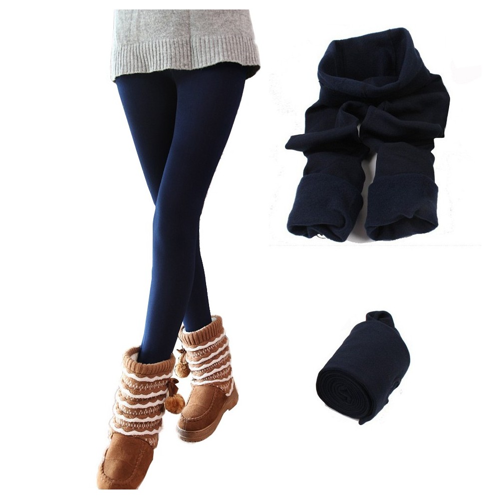 Image of Leggings Donna F3088 Effetto Termico Interno Felpato Elasticizzato Fuseaux Blu S/M052