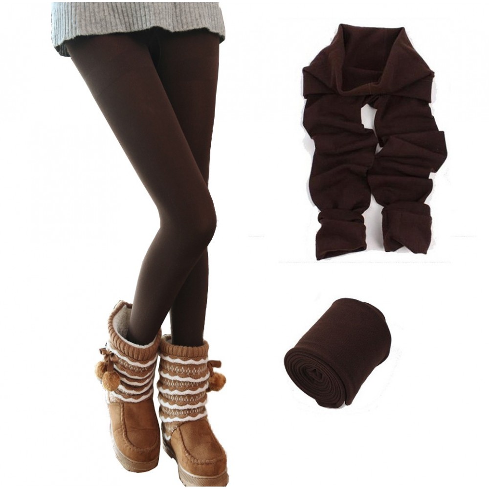 Image of Leggings Donna F3088 Effetto Termico Interno Felpato Elasticizzato Fuseaux Marrone S/M052