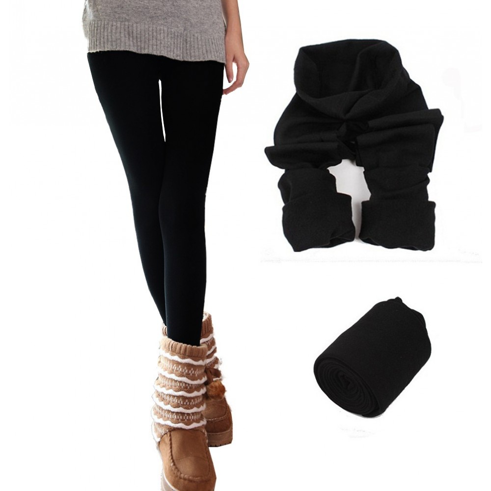 Image of Leggings Donna F3088 Effetto Termico Interno Felpato Elasticizzato Fuseaux Nero S/M052