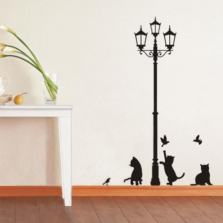 Adesivo decorativo con gatti e lampione sticker murale da parete 70  X 50 cm