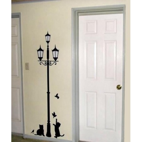 Adesivo decorativo con gatti e lampione sticker murale da parete 70  X 50 cm