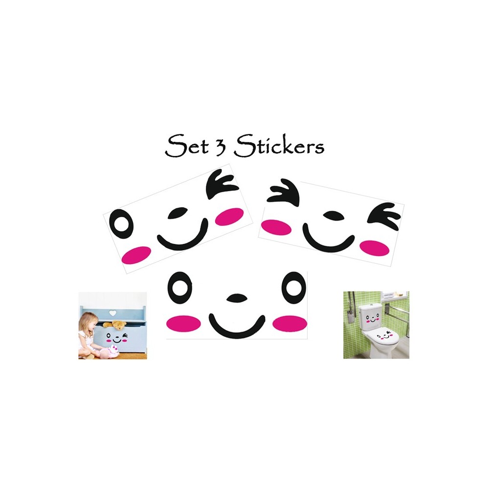 Set 3 stickers con faccine adesivi arredare...