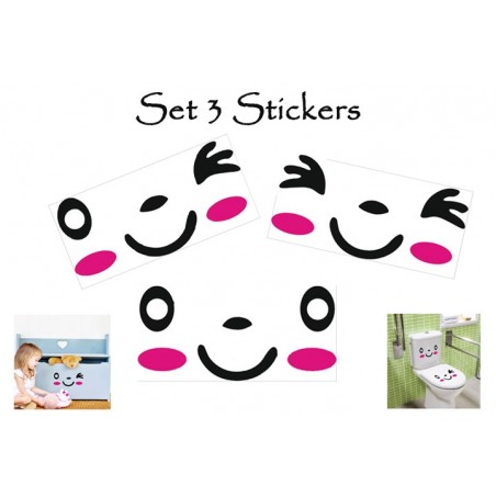 Set 3 stickers con faccine adesivi arredare casa frigo wc armadi vetri