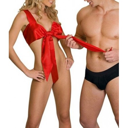 Fiocco sexy da indossare completino intimo a forma di fiocco di raso rosso