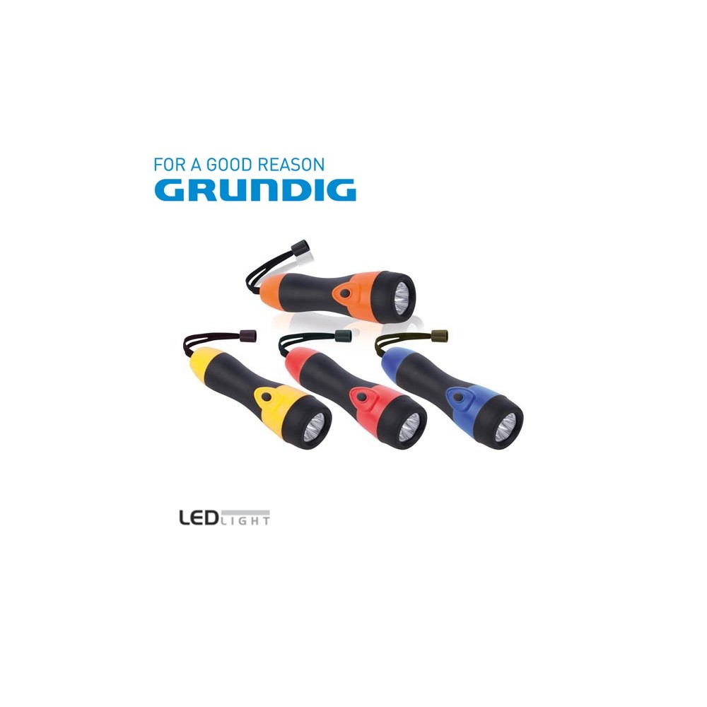 Torcia 5 led Grundig colorata con impugnatura in gomma lunga 21 cm