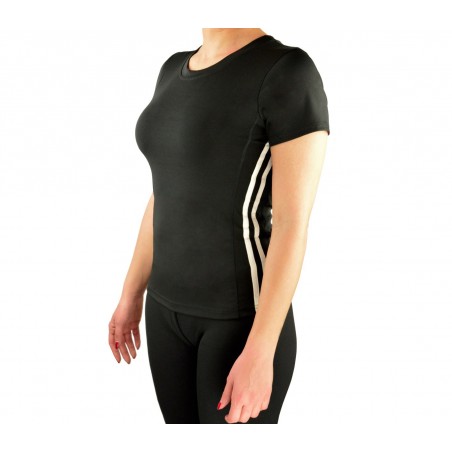 Maglia donna running in tessuto traspirante KZ-357 fitness con strisce laterali
