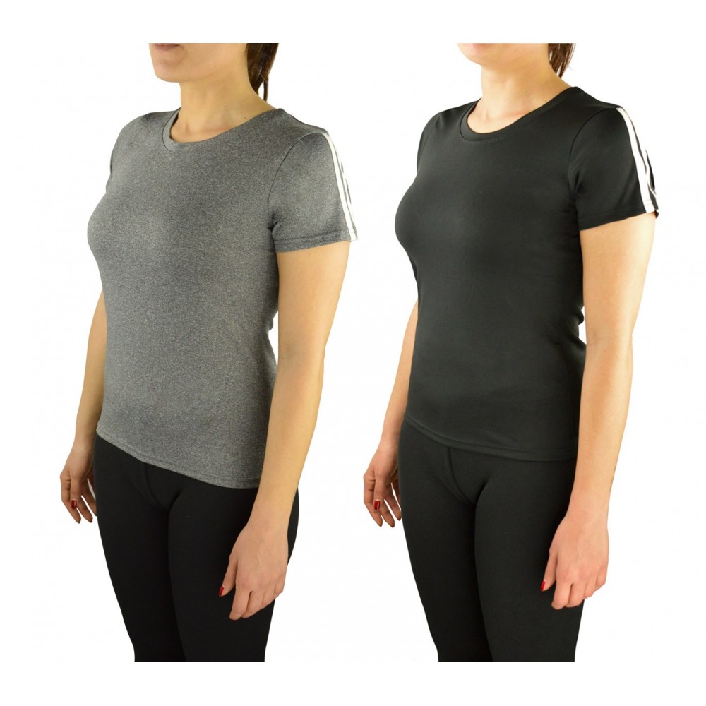 Maglia donna running in tessuto traspirante KZ-358 con strisce su maniche