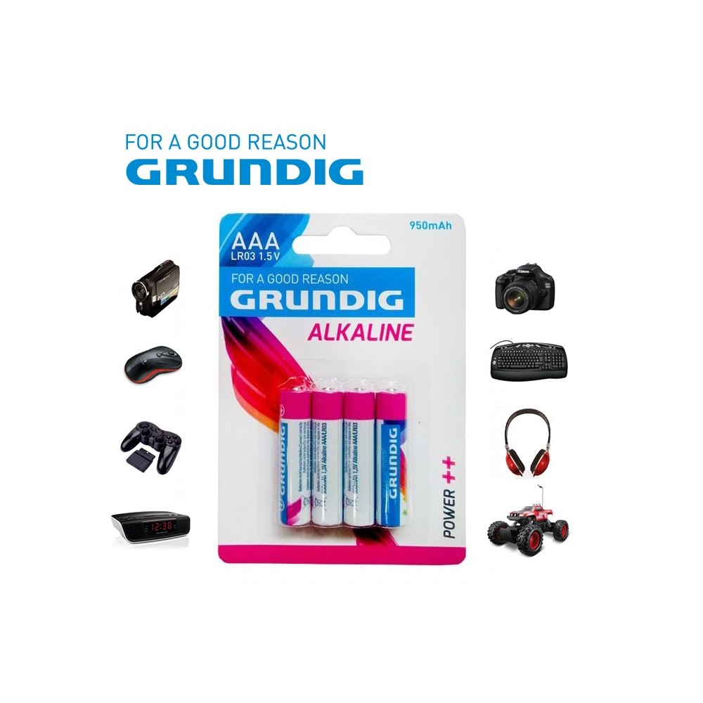 Mini stilo Grundig alcaline formato AAA LR03 1.5V 950 mAh confezione da 4 batterie per tutti i dispositivi elettronici