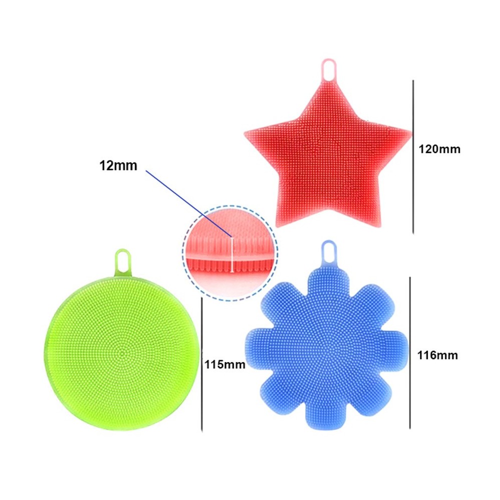 Set 3 spugne BEST GRIP multiuso in silicone resistente al calore setole morbide