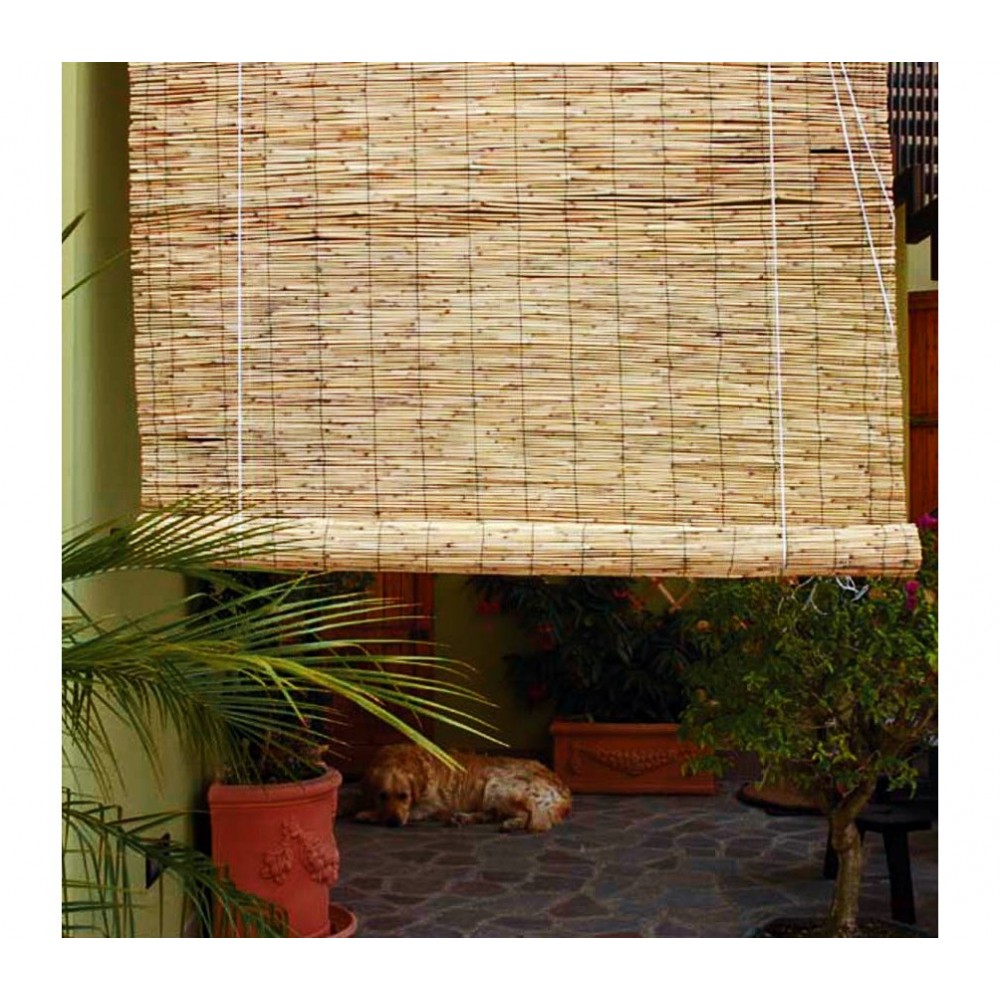 Vetrineinrete® Arella Tenda in Bamboo con carrucola 150x300 cm avvolgibile per Balcone terrazzo Bambu 