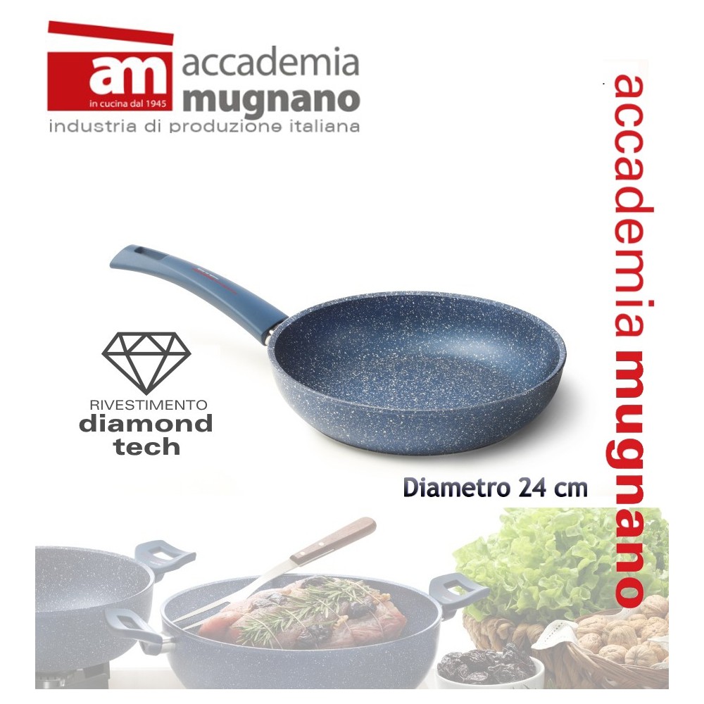 Padella antiaderente 24 cm con rivestimento Diamond Tech effetto pietra Accademia Mugnano Linea GRANITO BLU