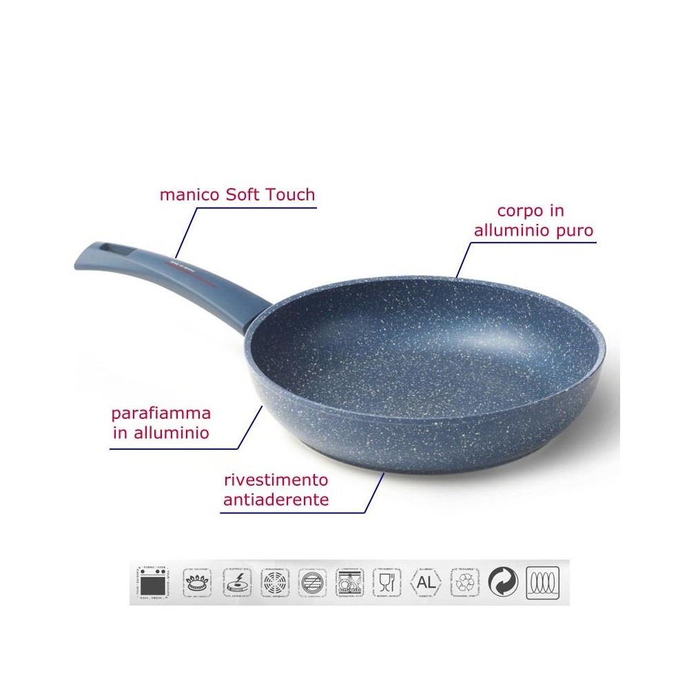 Padella antiaderente 22 cm con rivestimento Diamond Tech effetto pietra Accademia Mugnano Linea GRANITO BLU