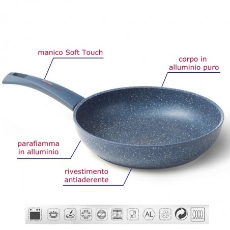 Padella antiaderente 22 cm con rivestimento Diamond Tech effetto pietra Accademia Mugnano Linea GRANITO BLU Padella antiaderente 22 cm con rivestimento Diamond Tech effetto pietra Accademia Mugnano Linea GRANITO BLU