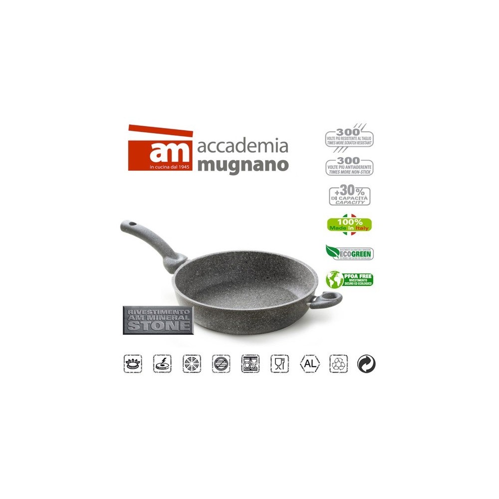 Tegame alto 1 manico 1 maniglia semi fondo 28 cm rivestimento antiaderente in pietra Accademia Mugnano Linea CUORE DI PIETRA 