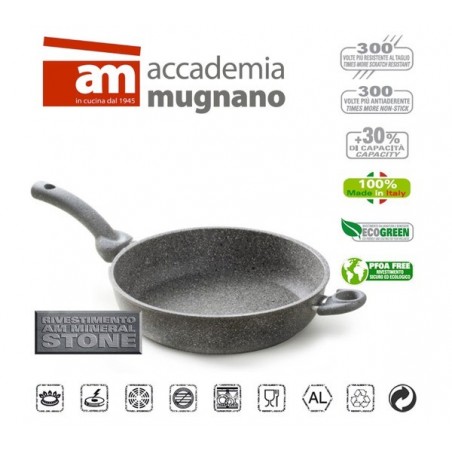 Tegame alto 1 manico 1 maniglia semi fondo 28 cm rivestimento antiaderente in pietra Accademia Mugnano Linea CUORE DI PIETRA 