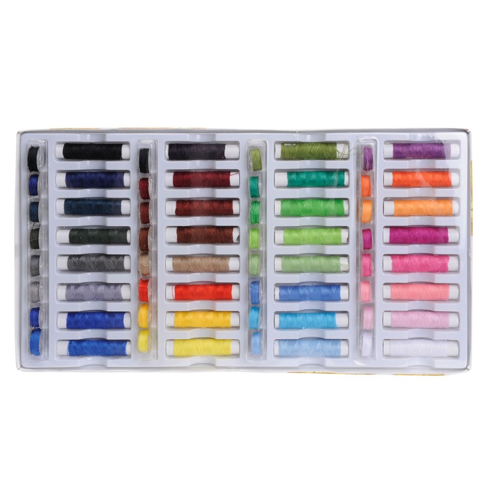 Set colorato 64pz di rocchetti e spole di filo per cucito multiuso in poliestere con custodia