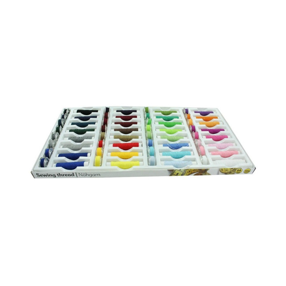 Set colorato 64pz di rocchetti e spole di filo per cucito multiuso in poliestere con custodia
