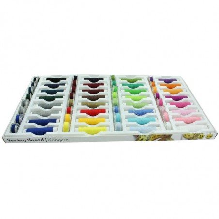 Set colorato 64pz di rocchetti e spole di filo per cucito multiuso in poliestere con custodia