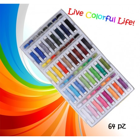 Set colorato 64pz di rocchetti e spole di filo per cucito multiuso in poliestere con custodia