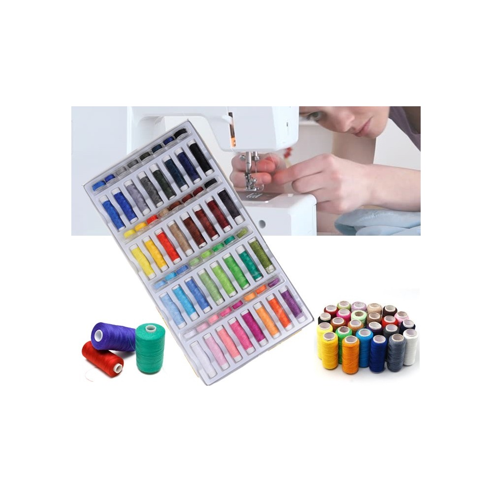 Set colorato 64pz di rocchetti e spole di filo per cucito multiuso in poliestere con custodia