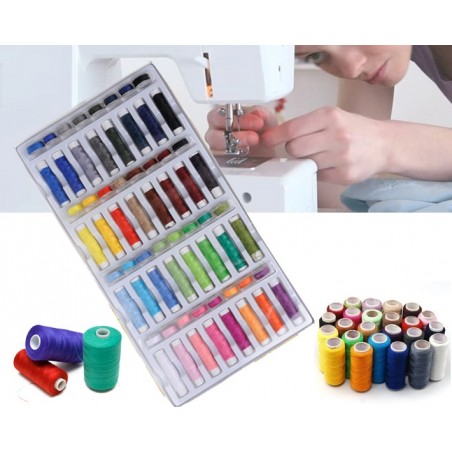 Set colorato 64pz di rocchetti e spole di filo per cucito multiuso in poliestere con custodia