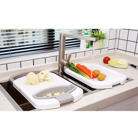 Tagliere con cestello 7 x 29,5 x 42 cm per colare e tagliare ortaggi e verdure da lavello
