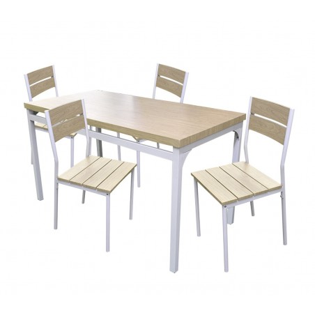 TAVOLO DA GIARDINO CON 4 SEDIE RETTANGOLALE METALLO E LEGNO ROVERE CHIARO 433843