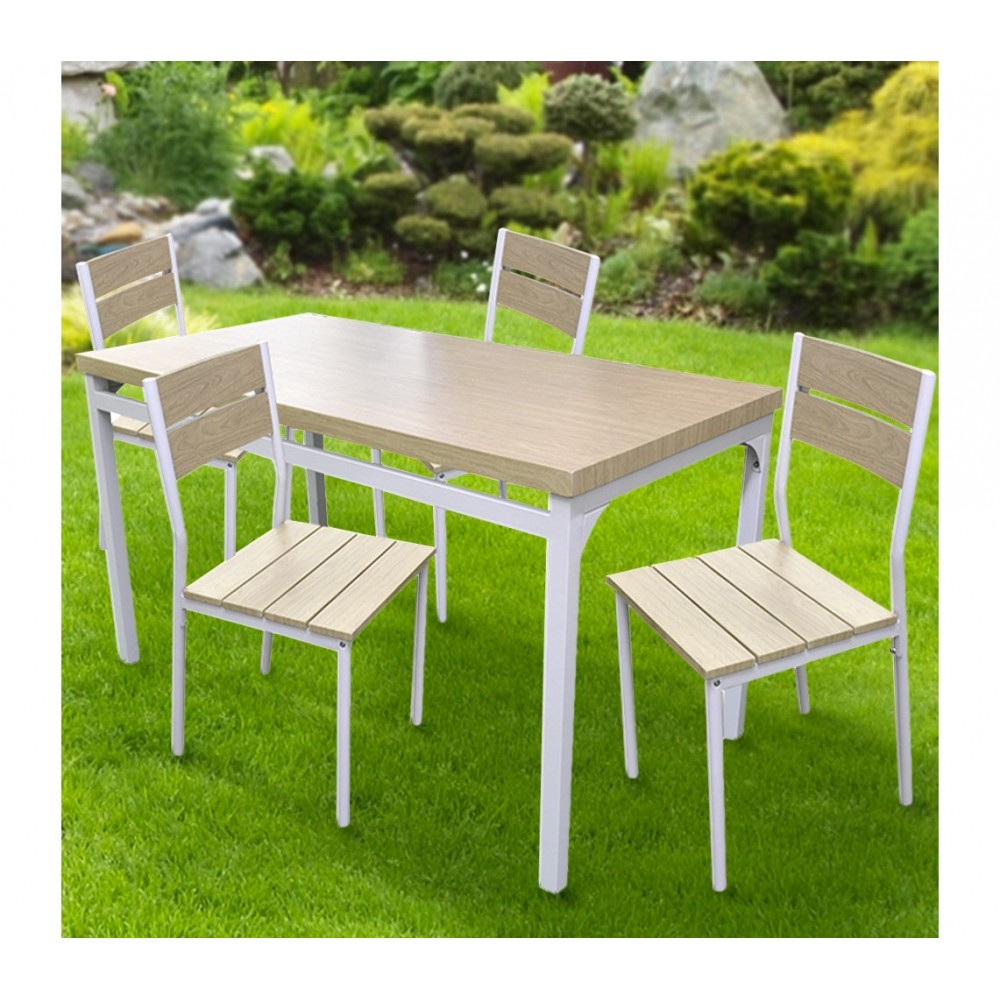 Tavolo giardino AH con 4 sedie metallo e legno 433843 ROVERE CHIARO