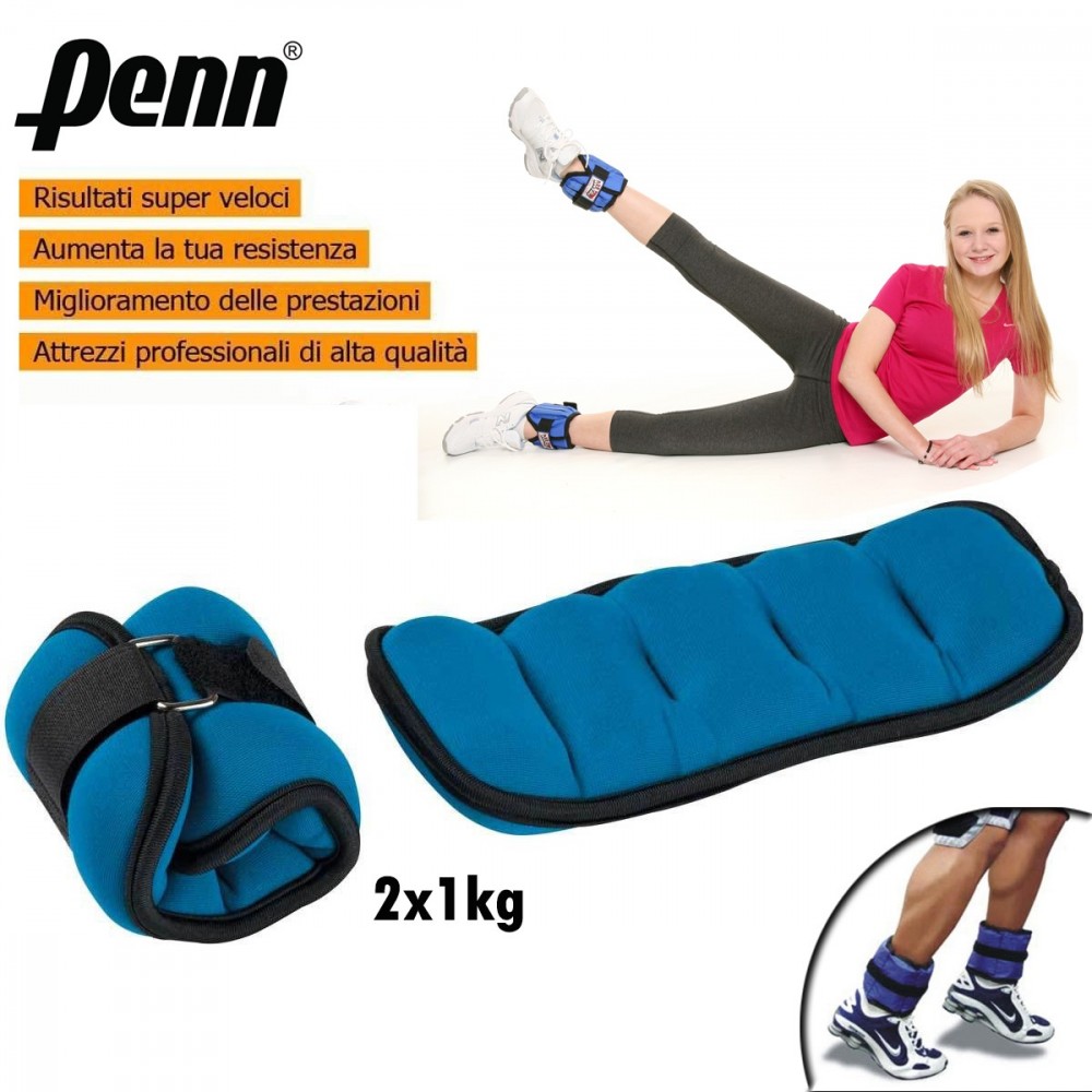 Coppia di pesi 2x1kg per caviglie o polsi fitness e jogging allenamento cavigliere o polsiere Linea Penn