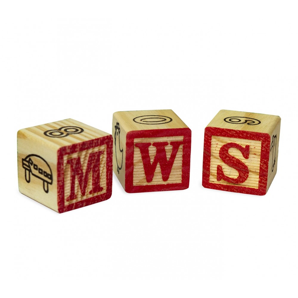 Playset pedagogico 27 pz scatola e cubi in legno animali lettere e numeri 3x3 cm