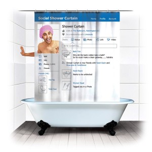 Tenda per doccia "Social Network" con una finestra trasparente per il tuo avatar 