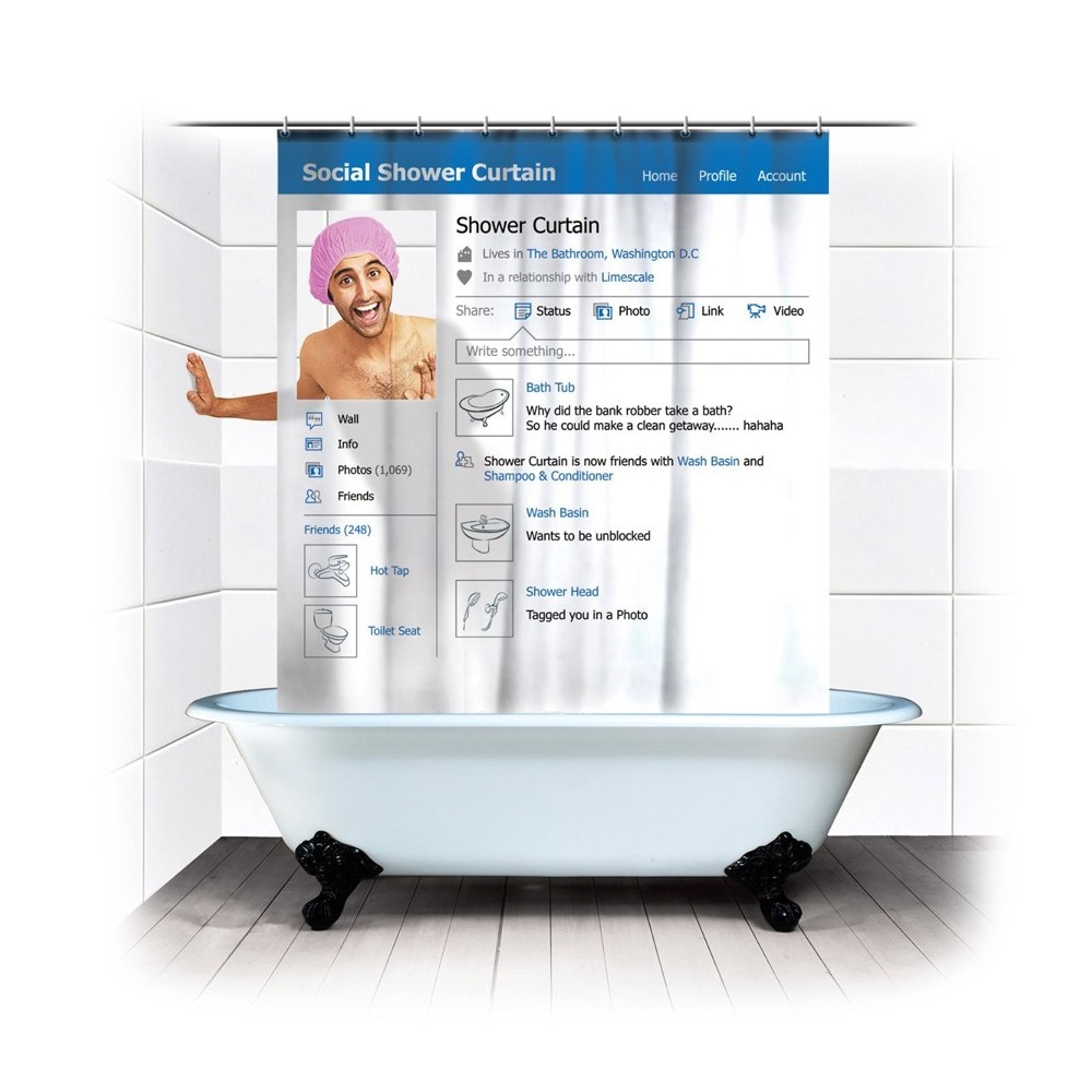 Tenda per doccia "Social Network" con una finestra trasparente per il tuo avatar 