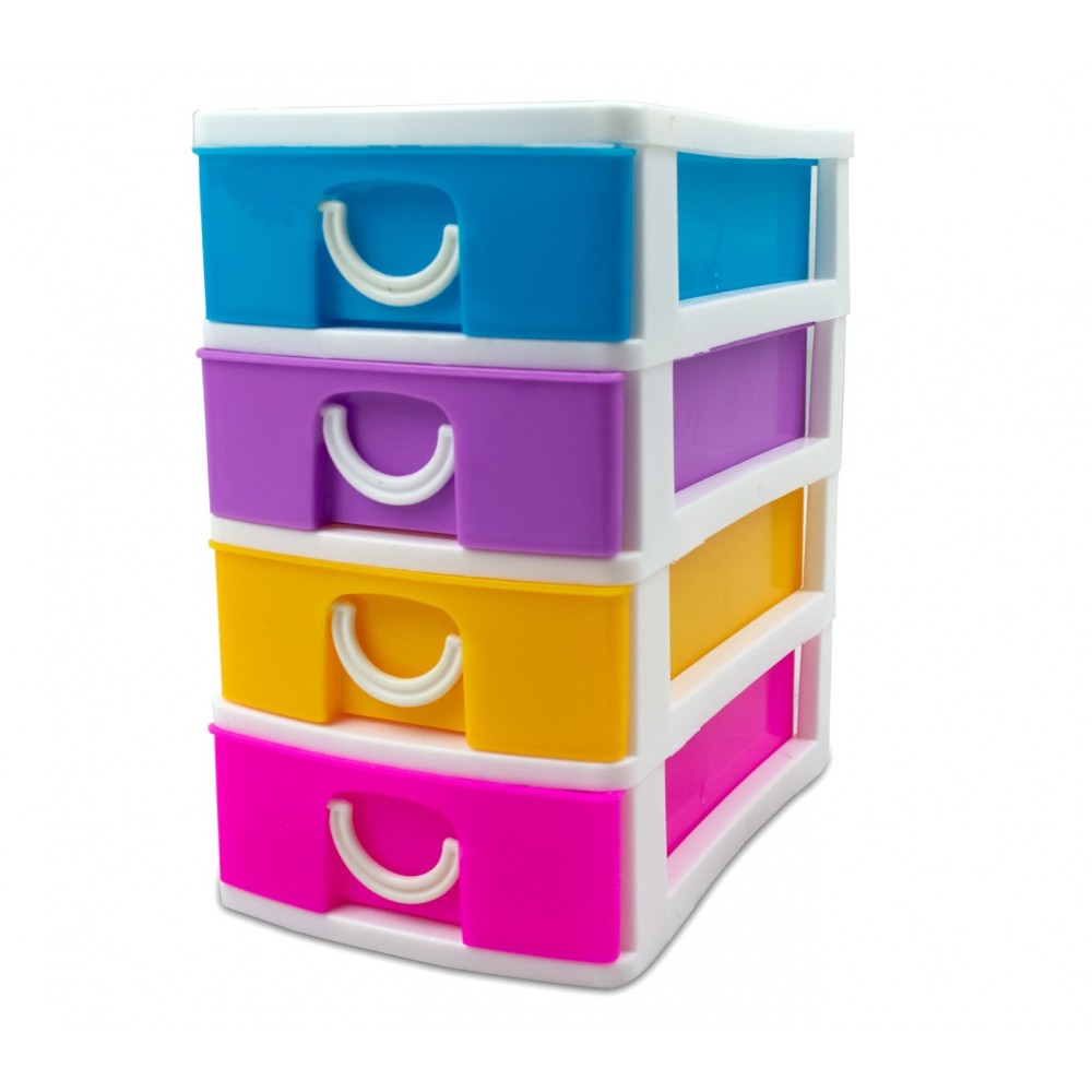 Mini Cassettiera 4 Piani Multicolor WELKHOME 391600 plastica rigida 9x13x15 cm