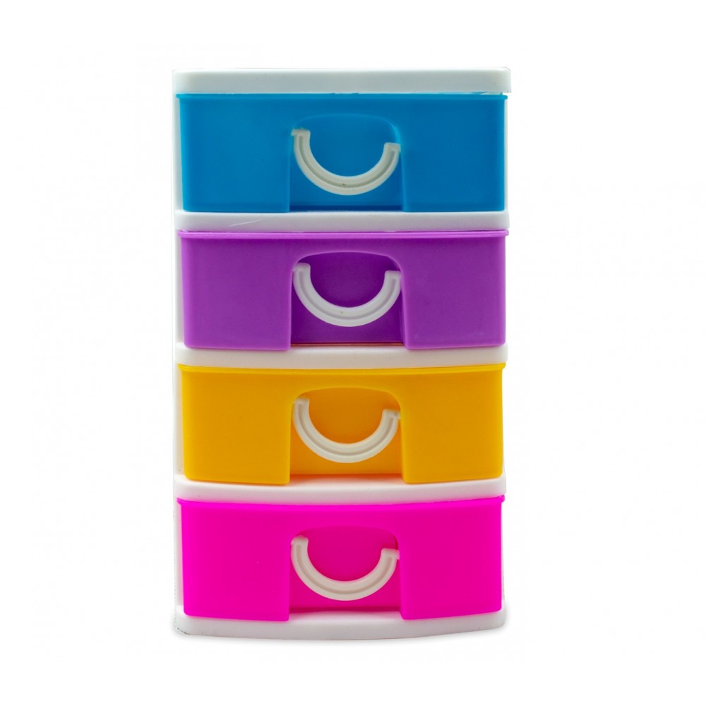 Mini Cassettiera 4 Piani Multicolor WELKHOME 391600 plastica rigida 9x13x15 cm