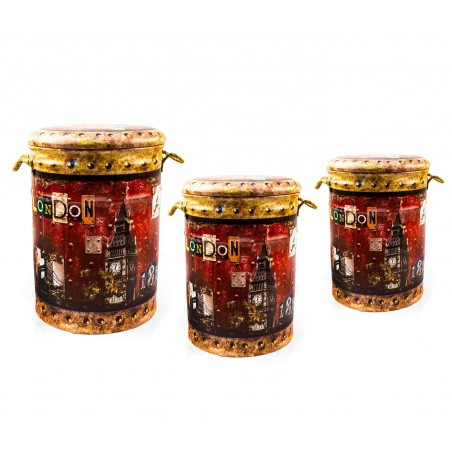 410257 Set di 3 pouf con seduta morbida fantasia LONDON 3 dimensioni