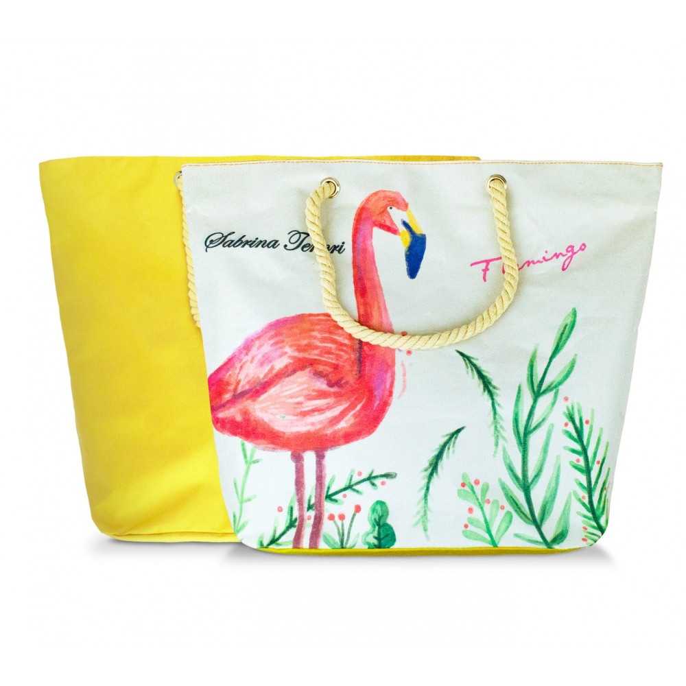 Image of Borsa mare Sabrina Tenori 427124 Flamingo con doppio manico in juta 45 x 52 cm Giallo