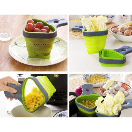 Set di 2 cuocipasta monoporzione con colapasta in silicone pieghevole  Set di 2 cuocipasta monoporzione con colapasta in silicone pieghevole