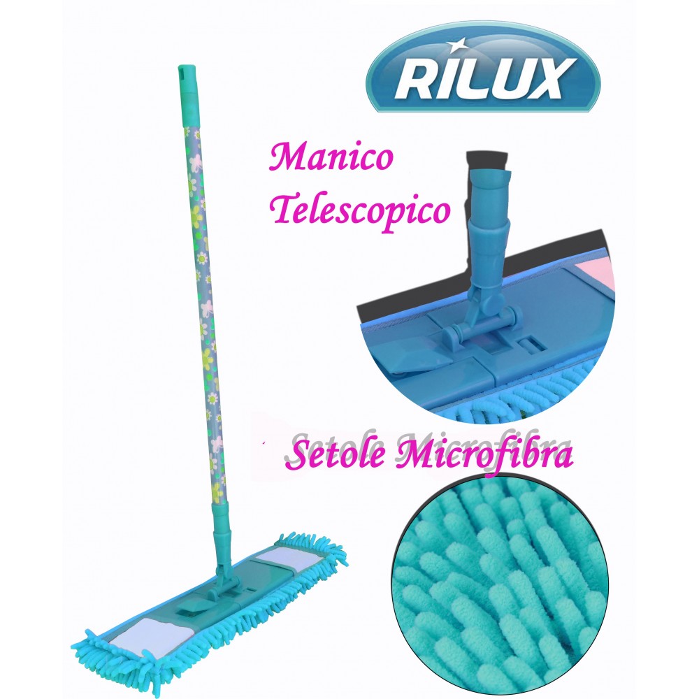 Mop setole in microfibra manico regolabile e telescopico spolvera e asciuga pavimenti scopa RILUX