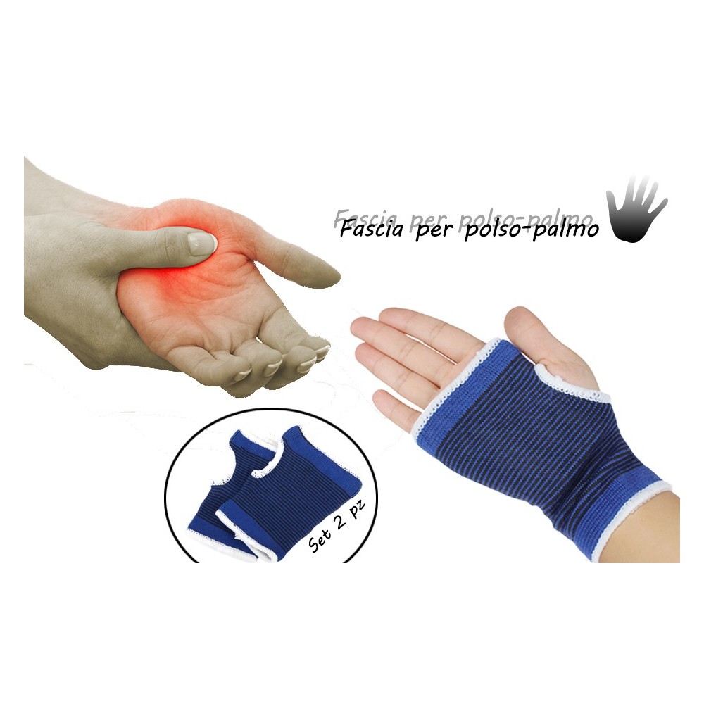 Coppia di 2 fasce elastiche per polso e palmo mano supporto per dolori tendinite e sport mezzi guanti