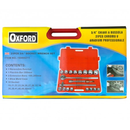 Chiavi a bussola acciaio in valigia 21 pezzi 3/4''