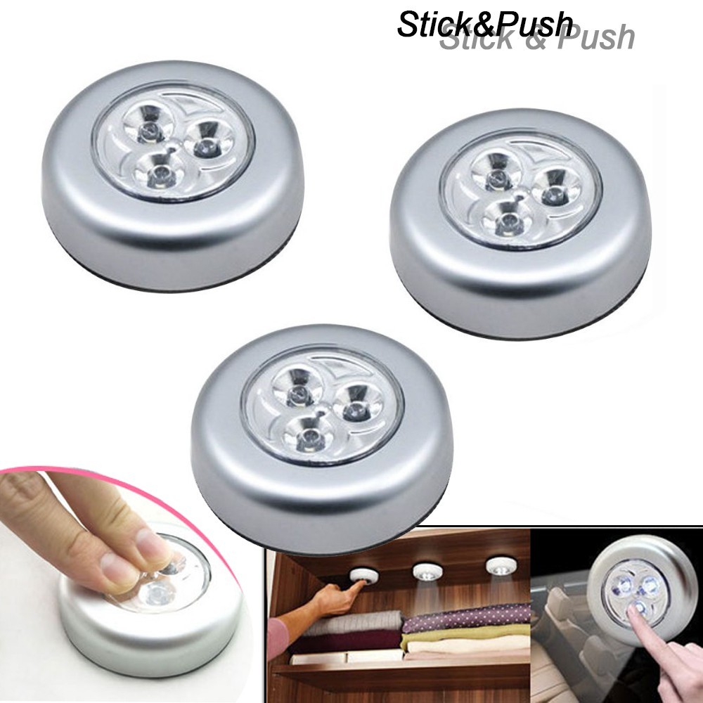 Image of Set 3 lampade Push adesive luce emergenza portatile a batteria armadio cassetti