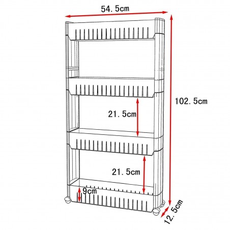Organizer portaoggetti scorrevole a 4 ripiani con ruote per cucina e bagno Organizer portaoggetti scorrevole a 4 ripiani con ruote per cucina e bagno