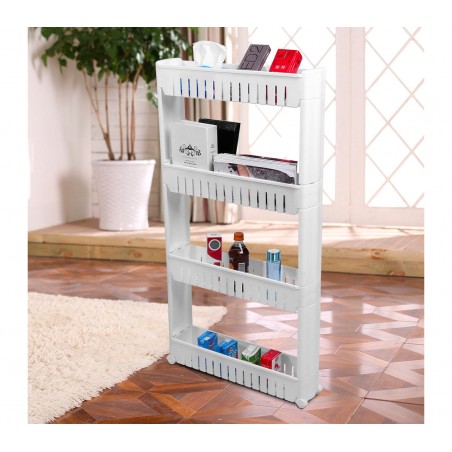 Organizer portaoggetti scorrevole a 4 ripiani con ruote per cucina e bagno Organizer portaoggetti scorrevole a 4 ripiani con ruote per cucina e bagno