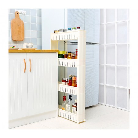 Organizer portaoggetti scorrevole a 4 ripiani con ruote per cucina e bagno Organizer portaoggetti scorrevole a 4 ripiani con ruote per cucina e bagno