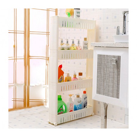 Organizer portaoggetti scorrevole a 4 ripiani con ruote per cucina e bagno Organizer portaoggetti scorrevole a 4 ripiani con ruote per cucina e bagno