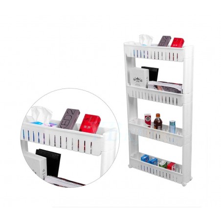Organizer portaoggetti scorrevole a 4 ripiani con ruote per cucina e bagno Organizer portaoggetti scorrevole a 4 ripiani con ruote per cucina e bagno