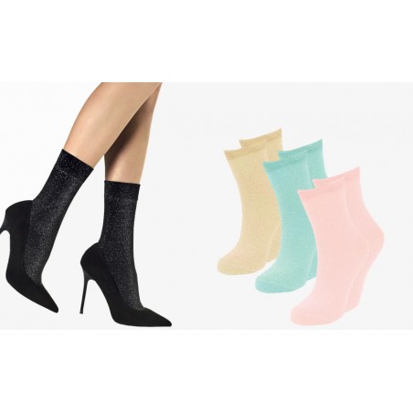 Pack da 12 paia calzini da donna 214679 mod. SPARKLY taglia unica trama glitter