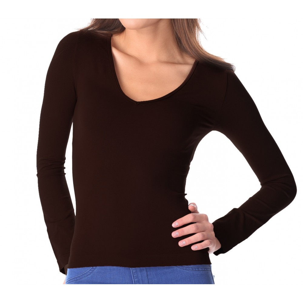 Maglia donna mod. Lisa 615256 slim fit con interno felpato scollo a v