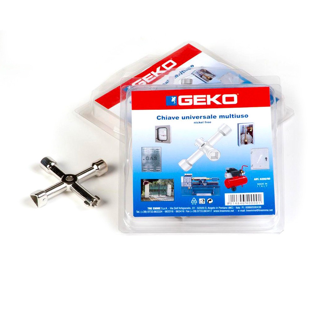 Geko 6200 91 Chiave a Croce universale multiuso 4in1 per cabine del gas e altro